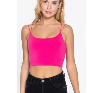 ACTIVE USA Women’s Hot Pink Sleeveless Spandex Activewear Workout Gym Top